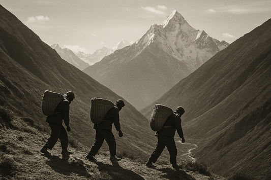 image de sherpa qui marche sur l'himalaya ancetre